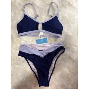 Cupshe‎ Purple Color Block Two Piece Cut Out High Waisted Bikini Swimsuit  S